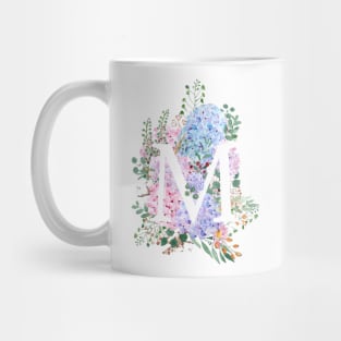 botanical monogram alphabet M hydrangea flowers Mug